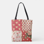 Rode Shabby Chic Stippen Harten Florals Mix Tote Bag (Achterkant)