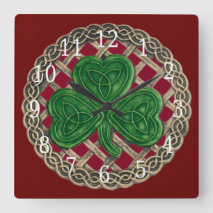 Rode shamrock en Keltische knobbels Vierkante Klok