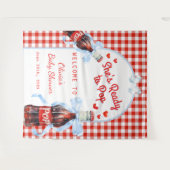 Rode She's Ready to Pop Baby Shower Achtergrond Wandkleed (Voorkant (horizontaal))