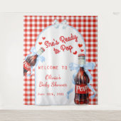 Rode She's Ready to Pop Baby Shower Achtergrond Wandkleed (Voorkant)
