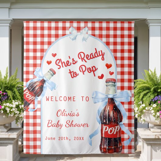 Rode She's Ready to Pop Baby Shower Achtergrond Wandkleed