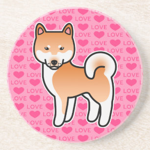 Rode Shiba Inu Cartoon Hond Op Roze Zandsteen Onderzetter