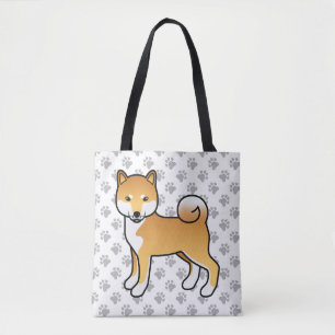 Rode Shiba Inu Schattige Cartoon Hond & Pootjes Tote Bag
