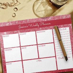 Rode Shimmer Aangepaste weekplanning en lijst uitv Notitieblok