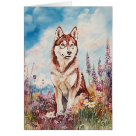Rode Siberische Husky - 5" x 7" Art Kaart