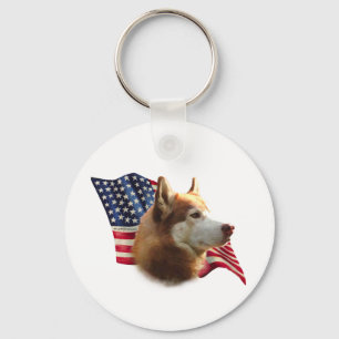 Rode Siberische Husky Flag Sleutelhanger