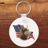 Rode Siberische Husky Flag Sleutelhanger (Voorkant)