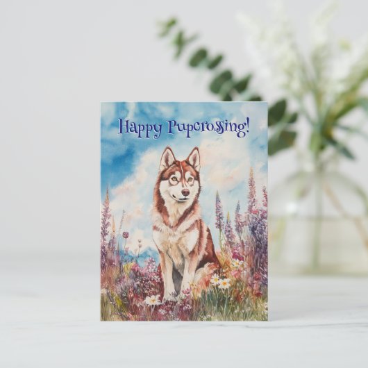 Rode Siberische Husky Postcrossing - Briefkaart (Staand voorkant)