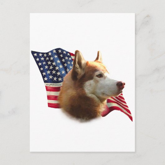 Rode Siberische Husky Vlag Briefkaart (Voorkant)