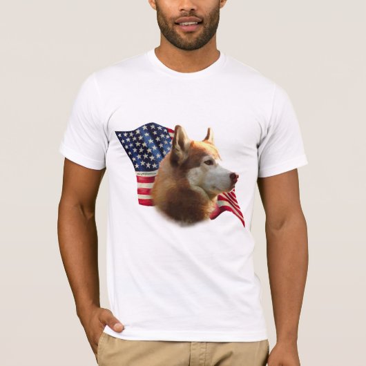 Rode Siberische Husky Vlag T-shirt (Voorkant)