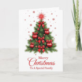 Rode Sieraad Boom Kerstkaart – Familie Kaart (Voorkant)