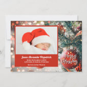 Rode sieraden op kerstboomfeestkaarten feestdagenkaart (Voorkant)