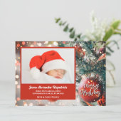 Rode sieraden op kerstboomfeestkaarten feestdagenkaart (Staand voorkant)