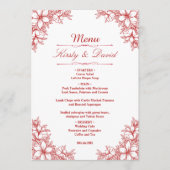 Rode Sierlijke Bloem Bruiloft  Menu (Voorkant)