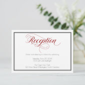 Rode sierlijke script bruiloftsreceptiekaart kaart (Staand voorkant)