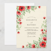 Rode sierlijke wilde bloemen bruiloft kaart (Voorkant / Achterkant)