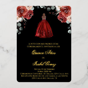 Rode silhouet quinceañera uitnodiging folie uitnod
