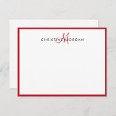 Rode simpele minieme monogram notitiekaartje (Voorkant / Achterkant)