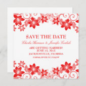 Rode Simple Floral Save the Date Uitnodiging (Voorkant / Achterkant)