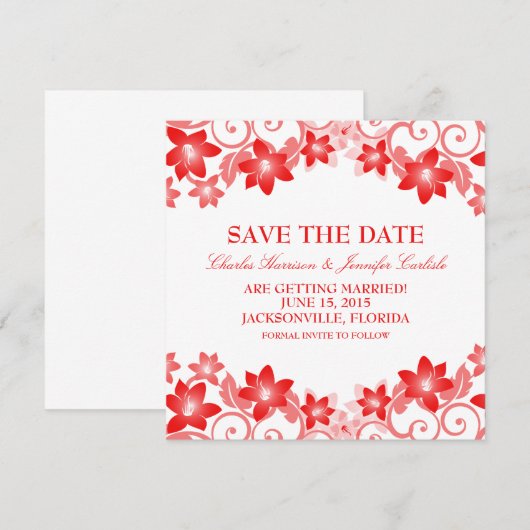 Rode Simple Floral Save the Date Uitnodiging (Voorkant / Achterkant)