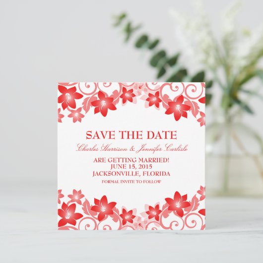 Rode Simple Floral Save the Date Uitnodiging (Staand voorkant)