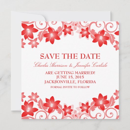 Rode Simple Floral Save the Date Uitnodiging (Voorkant)
