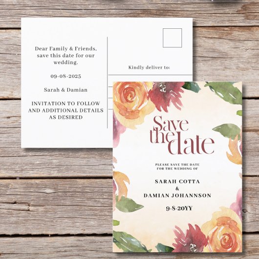 Rode Sinaasappel Bloemen Trouwen Save the date Bri Briefkaart