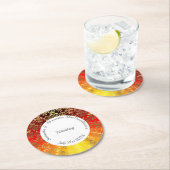 Rode sinaasappel en gouden damast bruiloft ronde kartonnen onderzetter (Insitu)