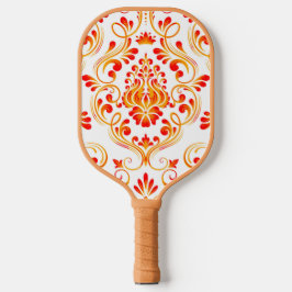 Rode Sinaasappel en witte Damask Floral Pickleball Paddle