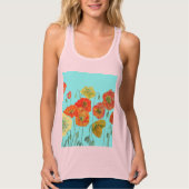 Rode Sinaasappel Klaproos bloemige Watercolor Aqua Tanktop (Voorkant)