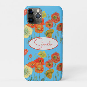 Rode Sinaasappel Klaproos Klaprozen bloemig Blauw Case-Mate iPhone Case