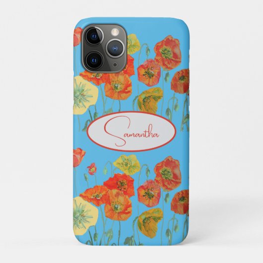 Rode Sinaasappel Klaproos Klaprozen bloemig Blauw Case-Mate iPhone Case (Achterkant)
