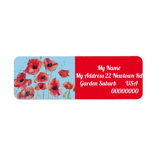 Rode Sinaasappel Klaproos Waterverf Retouradreslab Etiket (Voorkant)