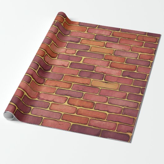 Rode Sinaasappel Maroon Waterverf bakstenen muur Cadeaupapier (Uitgerold)