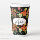 Rode Sinaasappel Poppy Aquarel Bloempatroon Art Latte Mok (Voorkant)