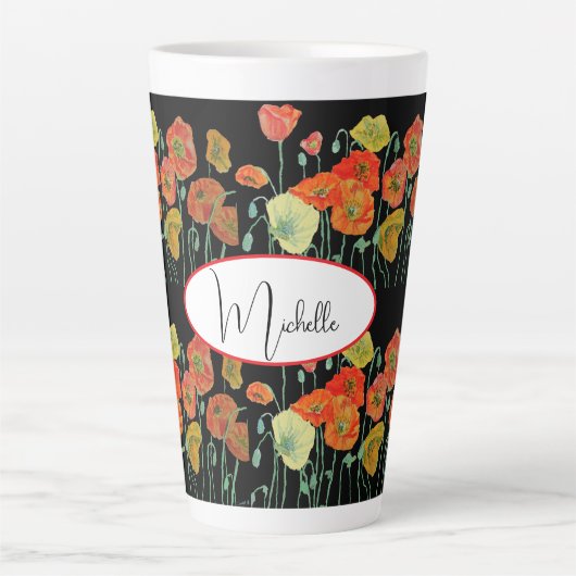 Rode Sinaasappel Poppy Aquarel Bloempatroon Art Latte Mok (Voorkant)