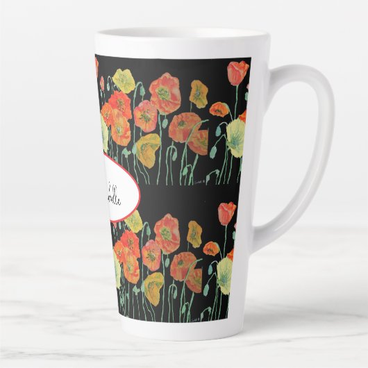 Rode Sinaasappel Poppy Aquarel Bloempatroon Art Latte Mok (Rechts)