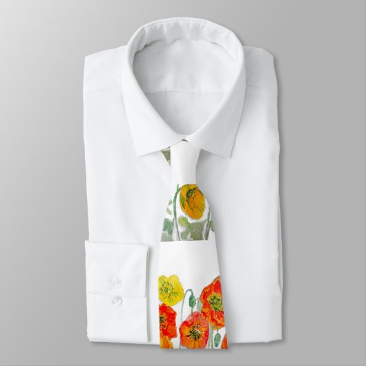 Rode Sinaasappel Poppy floral Waterverf Flower Man Stropdas (Gebonden)