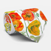 Rode Sinaasappel Poppy floral Waterverf Flower Man Stropdas (Opgerold)