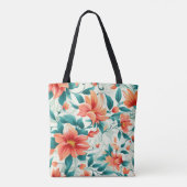 Rode Sinaasappels bloemen en groene bladeren Canva Tote Bag (Achterkant)