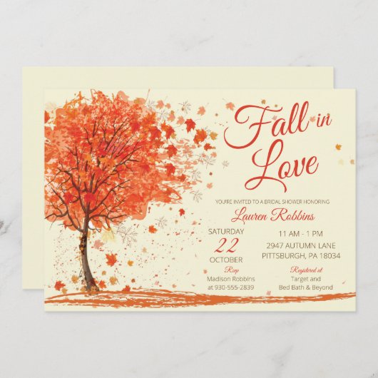 Rode Sinaasappels Herfst in Love Herfst Tree Vrijg Kaart (Voorkant / Achterkant)