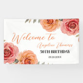  Rode Sinaasappels Roos Bloemen Welkom Verjaardag Spandoek (Horizontaal)