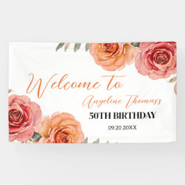  Rode Sinaasappels Roos Bloemen Welkom Verjaardag Spandoek