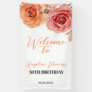 Rode Sinaasappels Roos Floral Botanical Welkom Ver Spandoek