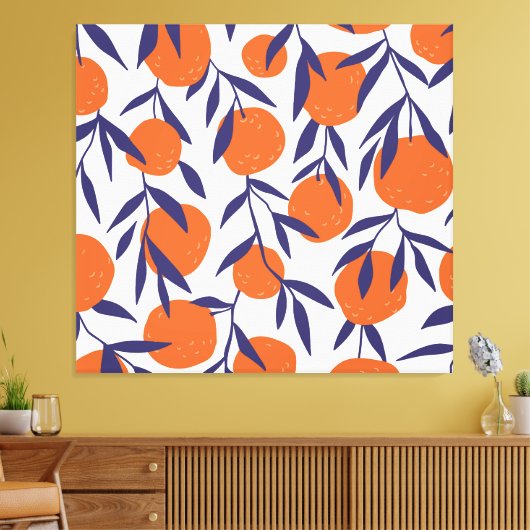 Rode sinaasappels tropisch, naadloos patroon. canvas afdruk (Insitu (Woonkamer))