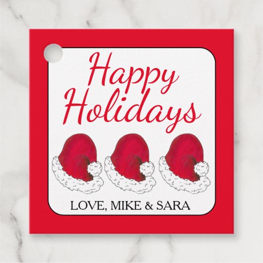 Rode Sinterklaas Pet Prettige feestdagen Kerstmis Bedankjes Labels (Voorkant)