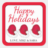 Rode Sinterklaas Pet Prettige feestdagen Kerstmis Vierkante Sticker (Voorkant)