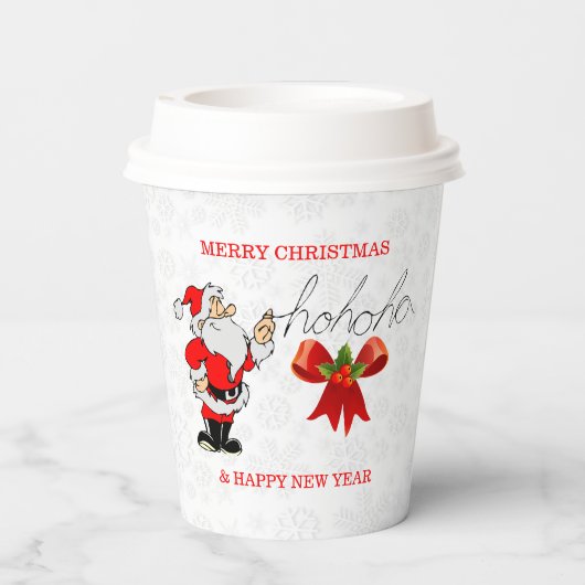 Rode Sinterklaas Witte Sneeuwvlokken Papieren Beke Papieren Bekers (Achterkant)