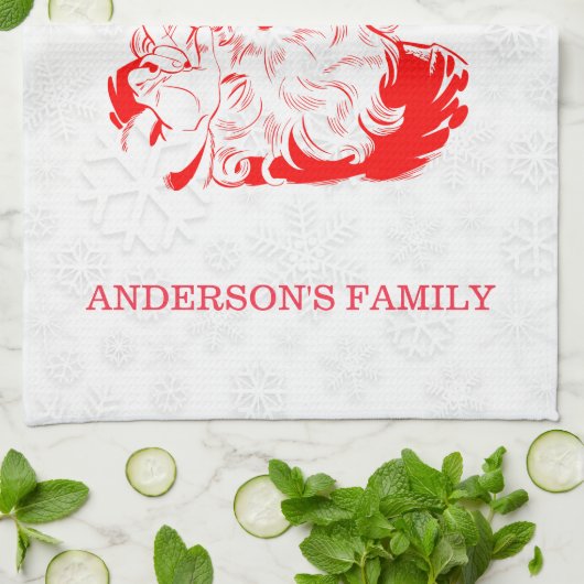 Rode Sinterklaas Witte Sneeuwvlokken Theedoek (Gevouwen)