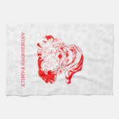 Rode Sinterklaas Witte Sneeuwvlokken Theedoek (Horizontaal)